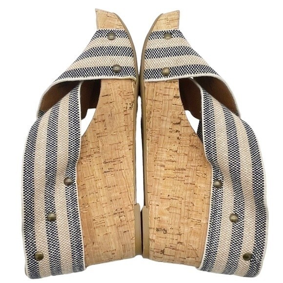 Lucky Brand Miller II Cross Strap Cork Wedge Blue Cream Stripe Women’s Size 9.5 - Picture 12 of 16